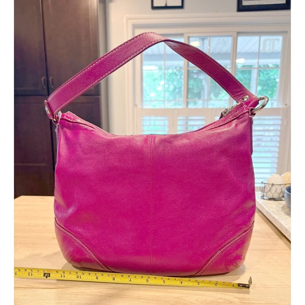 Coach Magenta Pink Leather Hobo Shoulder Bag Silver Hardware 27741